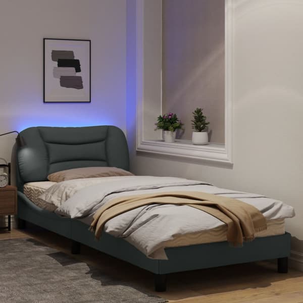 Bed Frame with LED without Mattress "Hvar" Light Grey 90x190 cm Fabric