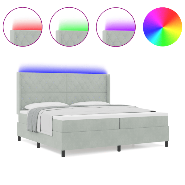 Bäddfjäder med madrass med led Ljusgrå 200 x 200 cm Sammet