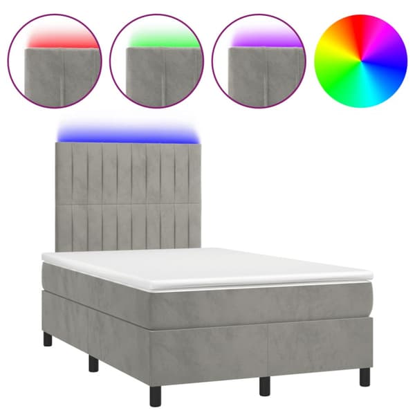 Ramsäng med madrass & LED ljusgrå 120x190 cm sammet