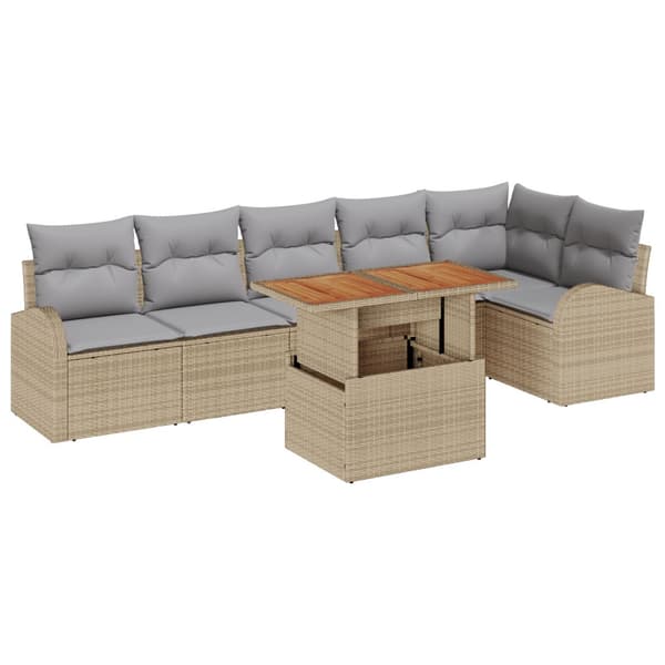 Trädgårdsoffset med lagring 7 pcs Beige Poly rattan