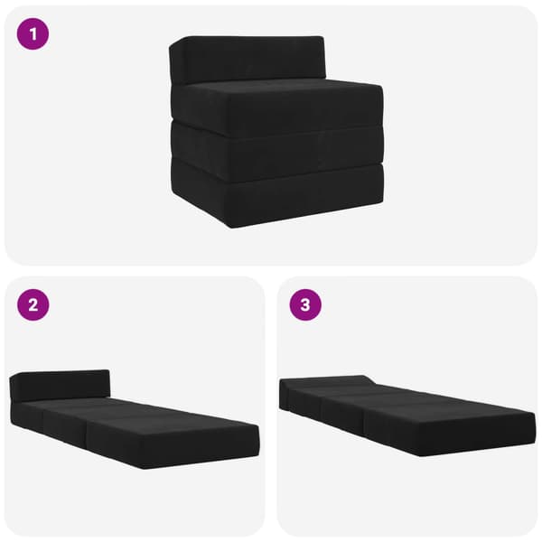 Fällbar Soffbed Svart 200 x 70 x 10 cm Sammet