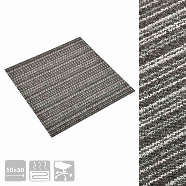 Matta 20 pcs Randig antracit 50 x 50 cm 100% Polypropen
