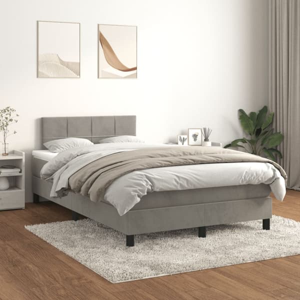 Ramsäng med madrass ljusgrå 120x190 cm sammet