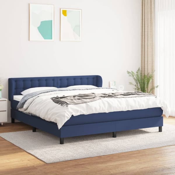 Ramsäng med madrass blå 160x200 cm tyg