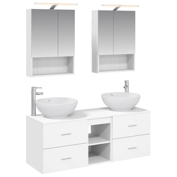 Badrumsmöbelset 5 pcs Vit Konstruerat trä och glas