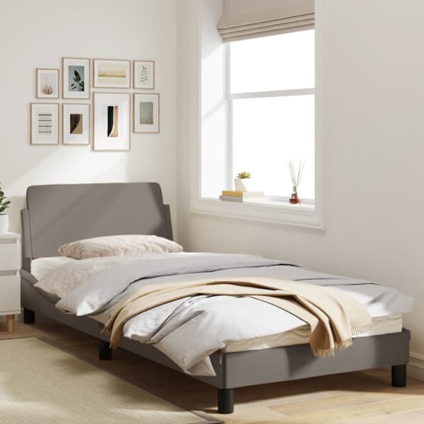 Bed Frame with Headboard "Dover" Taupe 90x200 cm Fabric