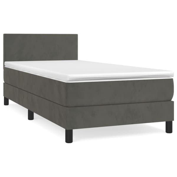 Ramsäng med madrass mörkgrå 100x200 cm sammet