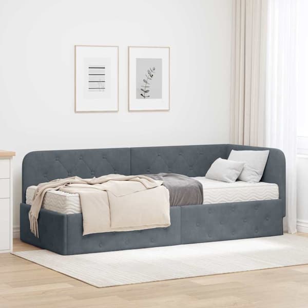 Hörn Sängram Mörkgrå 80 x 200 cm Sammet