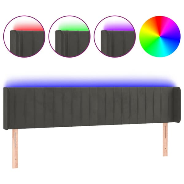 Sänggavel LED mörkgrå 203x16x78/88 cm sammet