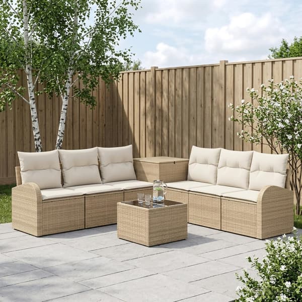 Soffset 8 st Beige och krämvit Poly Rattan och stål