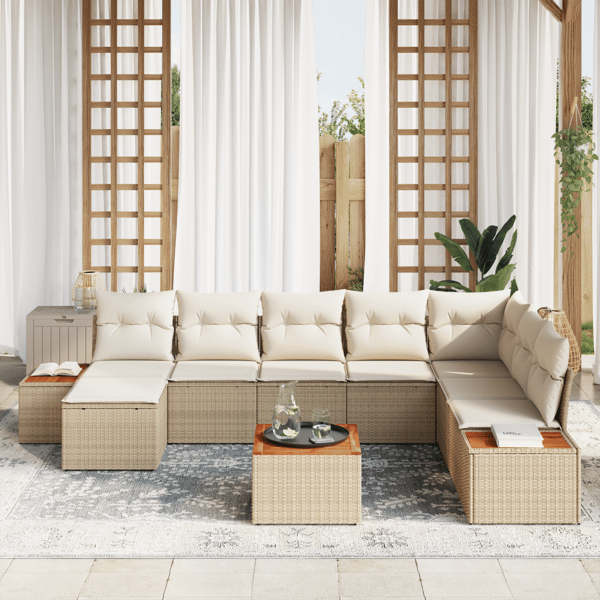 Trädgårdsoffset 9 pcs Beige och gräddfärgad Polyrattan