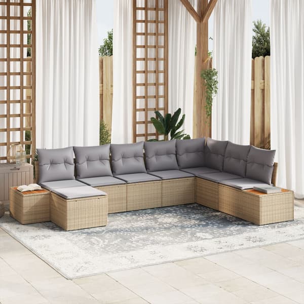 Trädgårdsoffset med kudde 8 pcs Beige Poly rattan