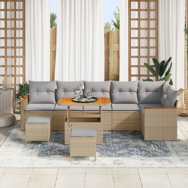 Trädgårdsoffset 9 pcs Beige konstrotting