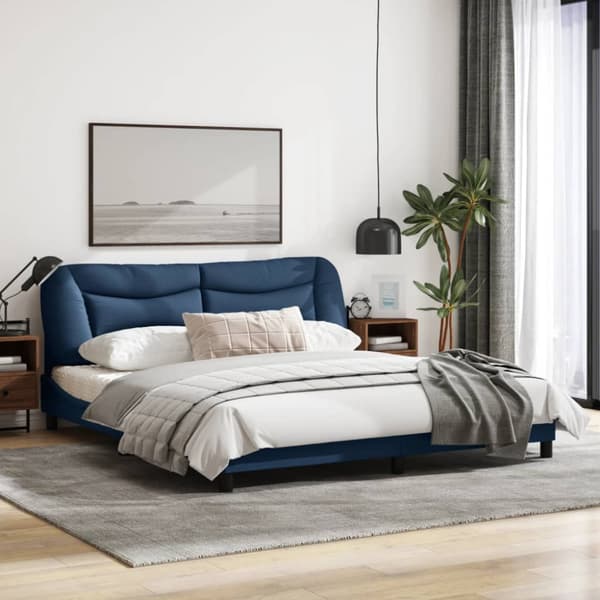 Bed Frame with LED without Mattress "Hvar" Blue 180x200 cm Fabric