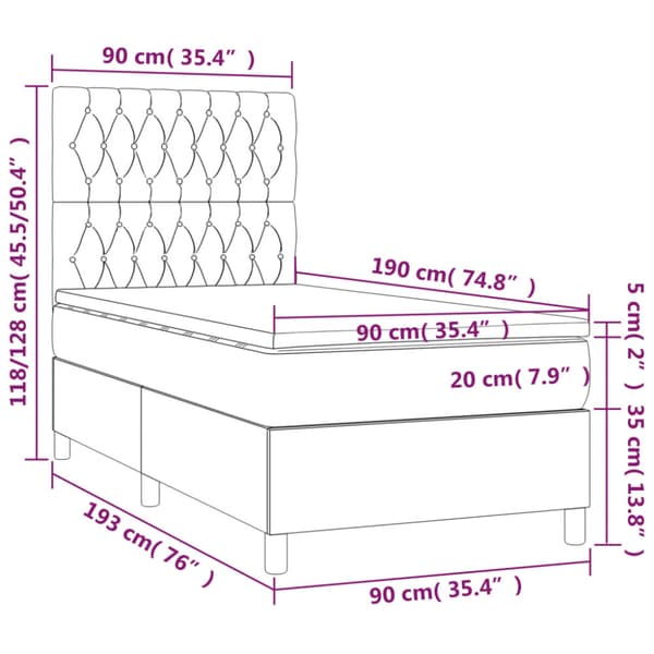 Ramsäng med madrass ljusgrå 90x190 cm sammet