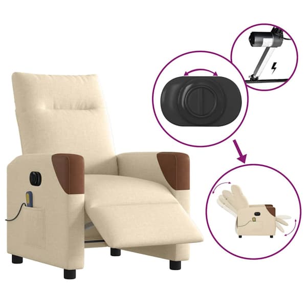 Elektrisk massagefåtölj gräddvit tyg