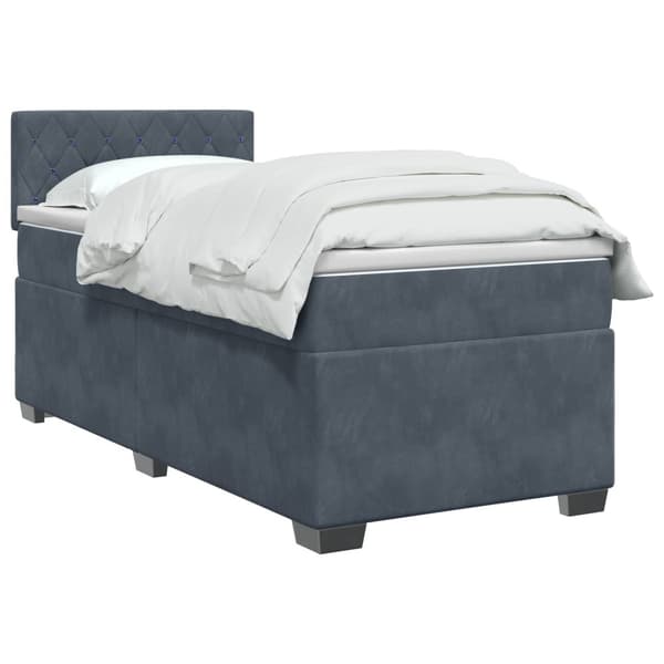 Boxspring säng med madrass och LED Mörkgrå 90 x 190 cm Sammet