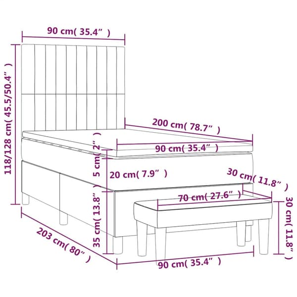 Ramsäng med madrass mörkblå 90x200 cm sammet