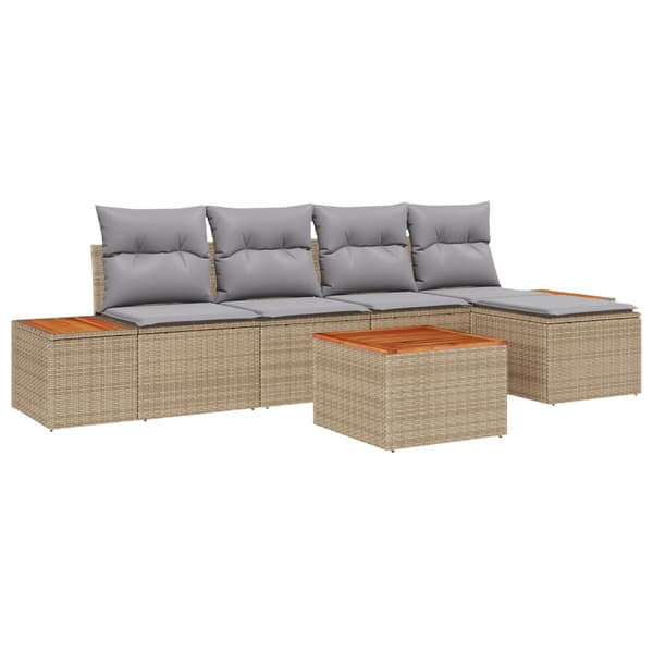 Trädgårdsoffset med kudde 6 pcs Beige Poly rattan