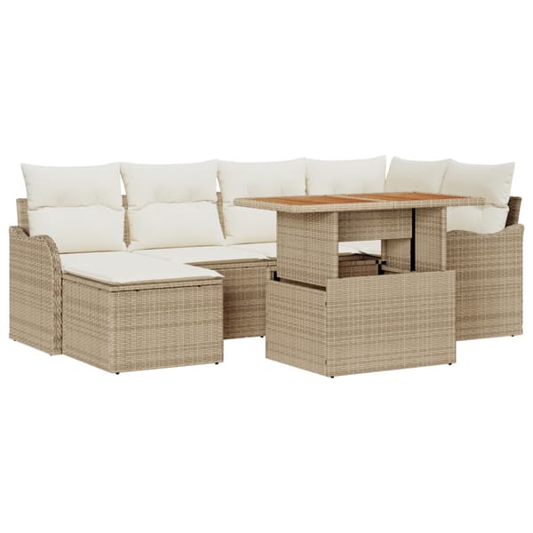 Trädgårdsoffset med lagring 7 pcs Beige Poly rattan