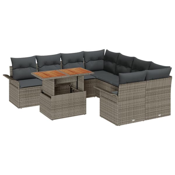 Trädgårdsoffset med lagring 9 pcs Grå Poly rattan