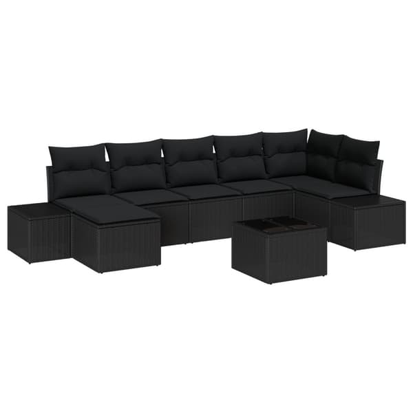 Trädgårdsoffset med kudde 8 pcs Svart konstrotting
