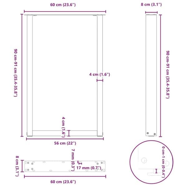 Barbordsben U-formade 2 st antracit 60x(90-91) cm stål
