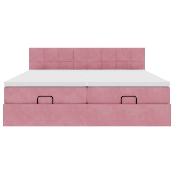 Ottoman sängram med madrasser rosa 200x200 cm sammet