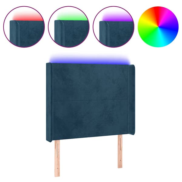 Sänggavel LED mörkblå 83x16x118/128 cm sammet
