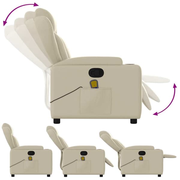 Massagefåtölj krämfärgad konstläder
