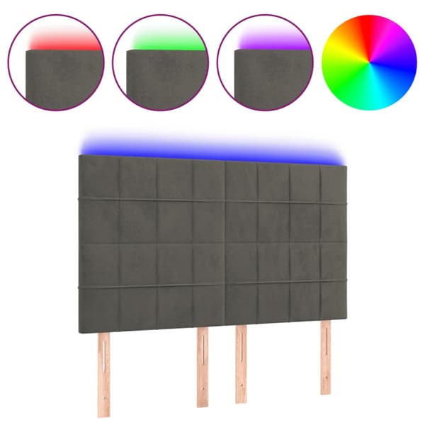 Sänggavel LED mörkgrå 144x5x118/128 cm sammet
