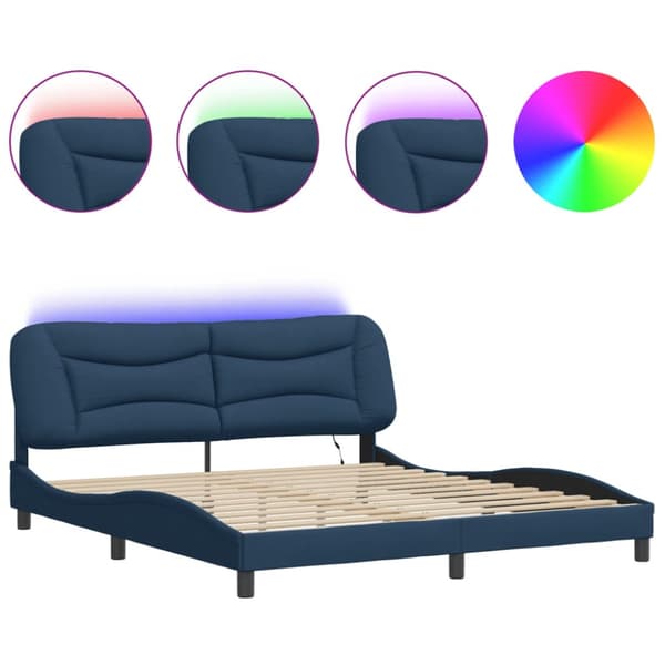 Bed Frame with LED without Mattress "Hvar" Blue 180x200 cm Fabric
