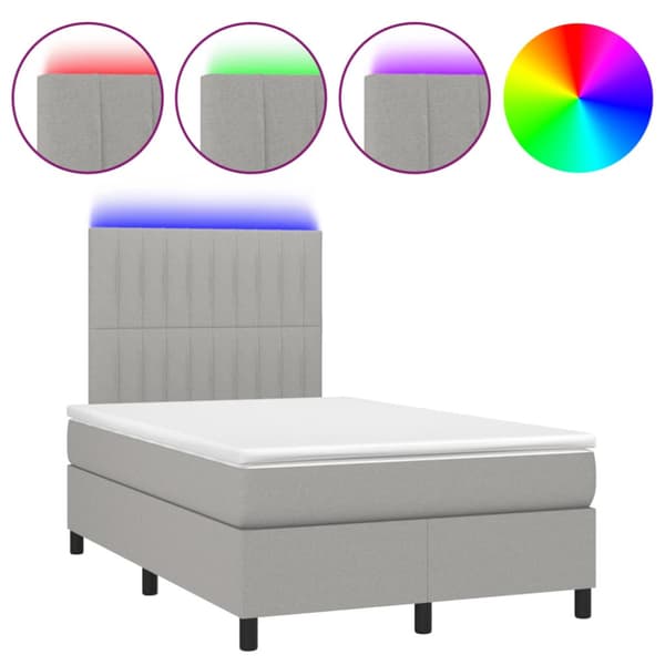 Ramsäng med madrass & LED ljusgrå 120x190 cm tyg