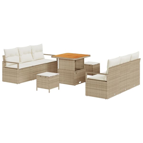 Trädgårdsoffset med lagring 9 pcs Beige Poly rattan