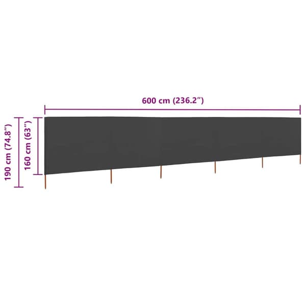 Vindskydd 5 paneler tyg 600x160 cm antracit