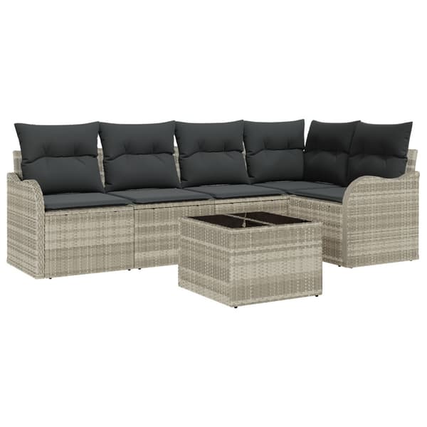 Trädgårdsoffset med kudde 6 pcs Ljusgrå Poly rattan