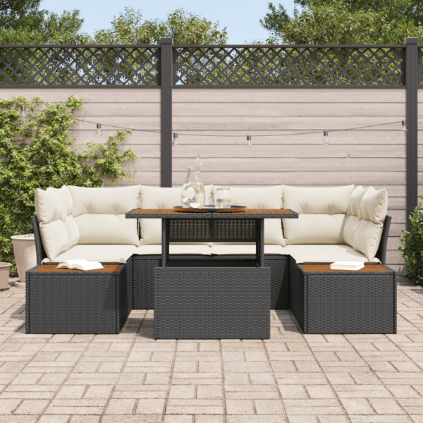 Trädgårdsoffset med lagring 7 pcs Svart Poly rattan