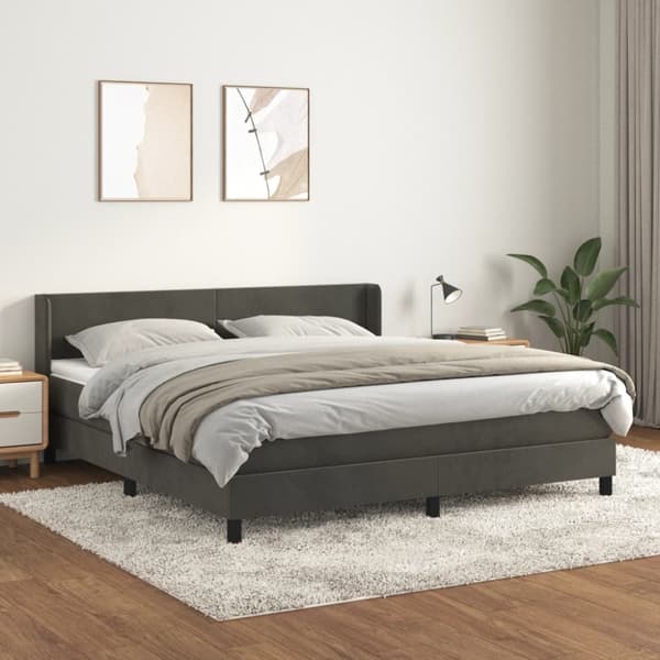 Ramsäng med madrass mörkgrå 160x200 cm sammet