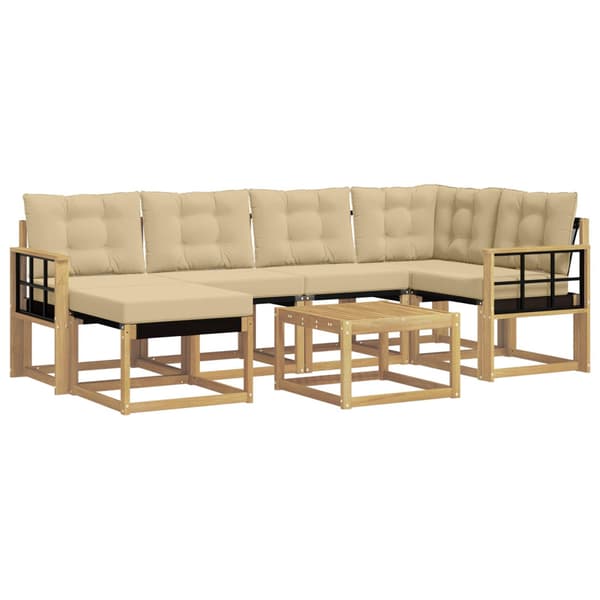 Utomhussoffset med kudde 7 pcs Vit och Beige