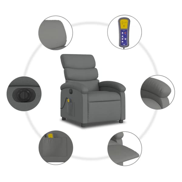 Elektrisk massagefåtölj mörkgrå tyg