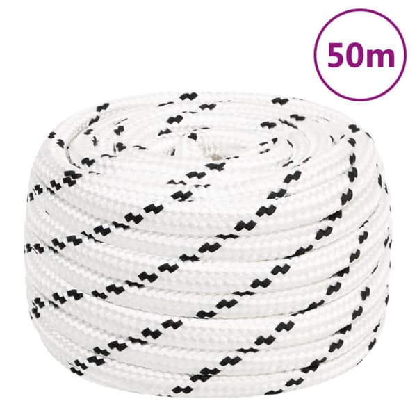 Båtlina flätad vit 20 mm x 50 m polyester