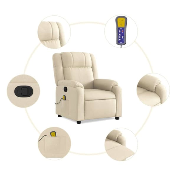 Massagefåtölj krämfärgad tyg