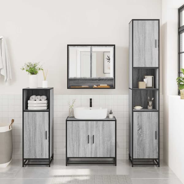 Badrumsmöbler set 2 delar grå sonoma konstruerat trä