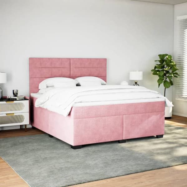 Ramsäng med madrass rosa 200x200 cm sammet