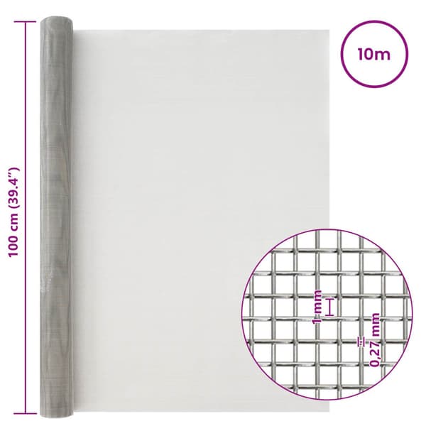 Nätduk 100 x 1000 cm 20 Mesh Rostfritt stål 201 Silver