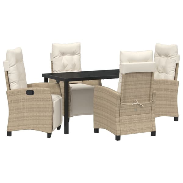 Trädgårdsmöbelset med kudde 5 pcs Beige konstrotting