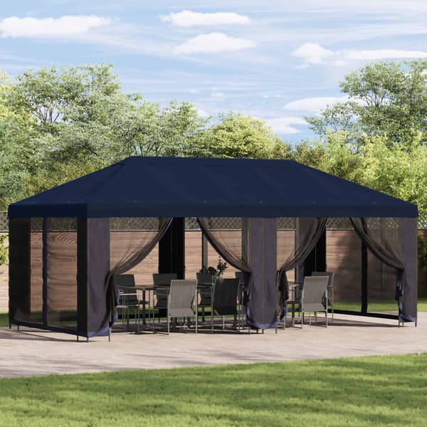 Trädgårdsgazebo 6 x 3 m Blå Polyester och Stål 190