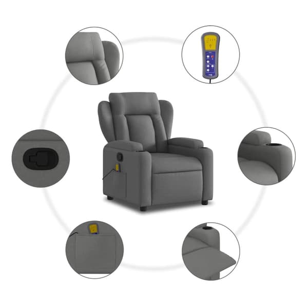 Massagefåtölj mörkgrå tyg