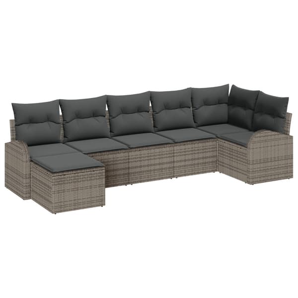 Trädgårdsoffset med kudde 7 pcs Grå Poly rattan