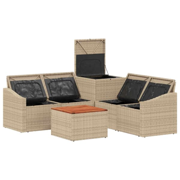 Soffset 6 st Beige och Ljusgrå Poly Rattan och stål